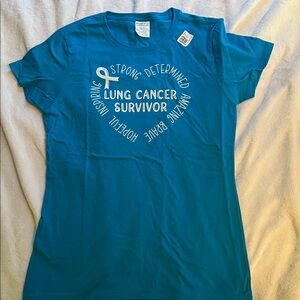 Lung Cancer Survivor Blue Ribbon Heart T-Shirt (Ladies XS)